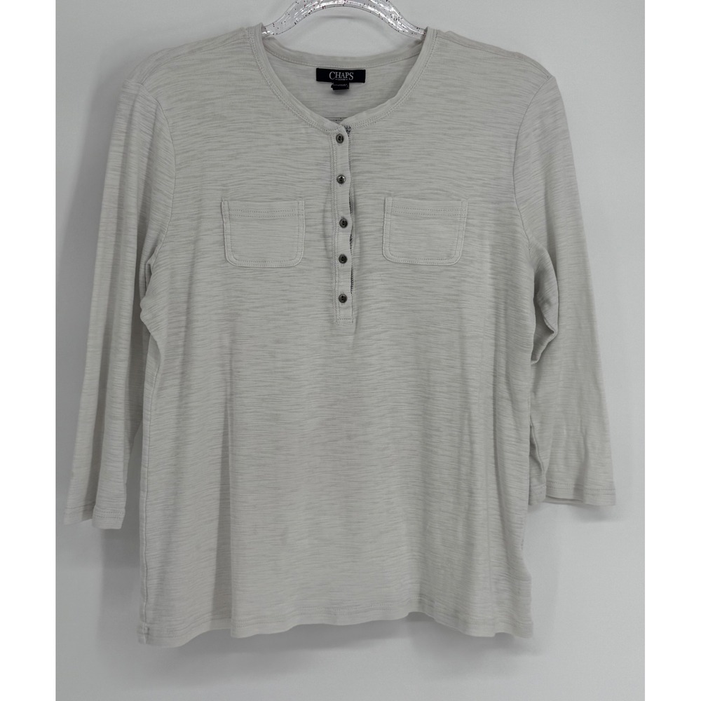 Chaps Denim‎ Womens Light Gray Slub Knit 3/4 Sleeve Henley Shirt  Sz XL